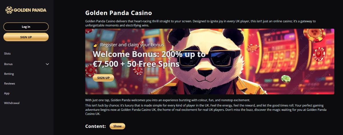 Landingspagina Golden Panda beste online casino zonder registratie